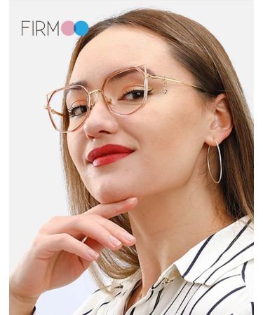 Shop Firmoo 2023 Cat Eye Blue Light Blocking Glasses for Women - UV400 Protection & Gemstone Pendant - Stylish Pink Gold Eyewear - Buy Online on GoSupps.com