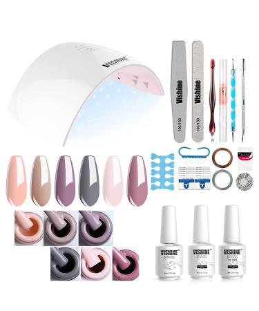 Gel Nail Polish Starter Kit - 6 Colors Gel Polish Set Base Top Coat  36W LED UV Nail Lamp with Full DIY Gel Manicure Nail Tools by Vishine 8ml 12 Set 012