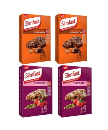 Slim Fast 16 x 60g Meal Bars 8 Choc Orange With 8 Very Berry Tasty Flavours Balanced Meal Replacement Bar For Weight Loss And Diet Calorie Controlled High In Protein And Fiber
