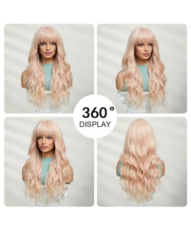 Oefei Long Light Pink Blonde Wig - Natural Wavy Synthetic Hair Heat-Resistant Ideal for Daily Wear Parties & Cosplay - Buy Online on GoSupps.com