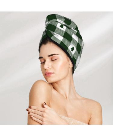 Buy Hair Towel Wrap - Quick-Dry Turban with Button | Green White Lumberjack Plaid Hair Drying Towel for Fast Absorption - Buy Online on GoSupps.com