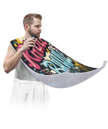 Colorful Graffiti Beard Bib Apron Beard Hair Catcher for Men Shaving Fathers Day Anniversary Christmas Gifts for Dad Husband Beard Bib with 2 Suction Cups