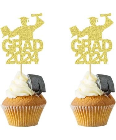 24 Pcs GRAD 2024 Cupcake Toppers Gold Celebrate Graduation Theme Party Cake Decoration Dessert Insert MGPFERD - Buy Online on GoSupps.com