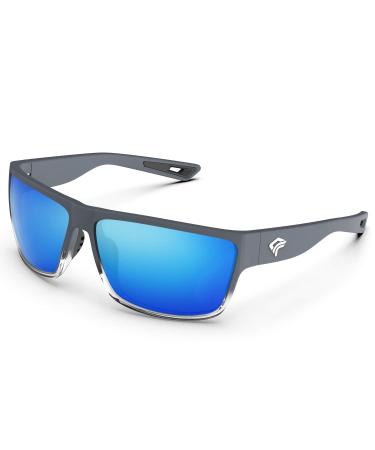 TOREGE Polarized Sports Sunglasses for Men and Women Cycling Running Golf Fishing Sunglasses TR26 Matte-transparent Grey Frame &Ice Blue Lens