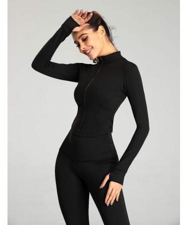 Gacaky Women's Lightweight Seamless Track Jacket with Thumb Holes - Black, Small - Buy Online on GoSupps.com