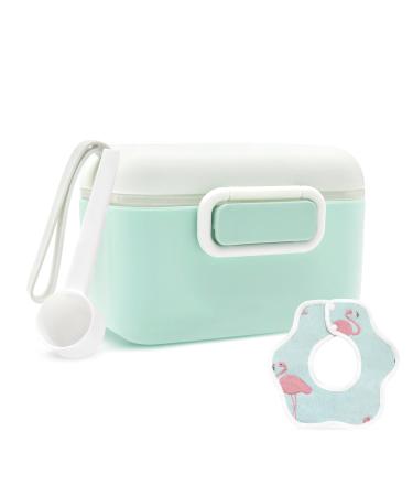 Milk Powder Dispenser with Cotton Bib 400ML Baby Portable Formula Powder Pot with Scoop Milk Powder Container with Sealed Silicone Ring Cover for Travel Outdoor 400ML Green