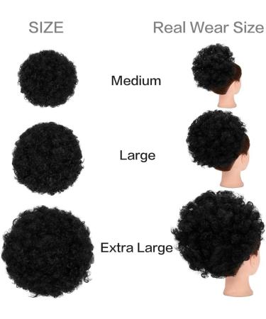 X-Large Afro Puff Kinky Curly Drawstring Ponytail Bun Synthetic Hair - African American Updo Extension | 2 Clips, 1B# Color (120g) - Buy Online on GoSupps.com
