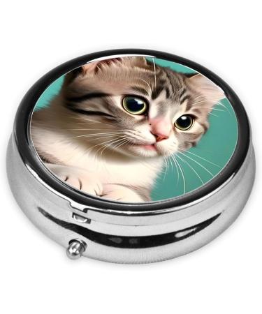 Curious Cat Round Pill Box | 3 Compartment Travel Organizer | Portable Pill Case for International Shipping - Buy Online on GoSupps.com