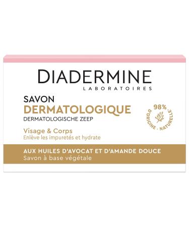 Diadermine - Savon dermatologique aux extraits hydratants d'amande douce et avocat - Visage et Corps - Nettoie et prot ge la peau du dess chement - La bo te de 100g