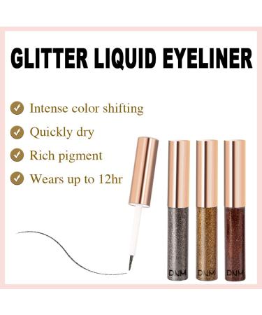 DNM Liquid Glitter Eyeliner Set - 3 Colors Metallic Sparkle Dark Silver Brown Gold Red - Eye Makeup Glue for Eyes - 3Pcs - Buy Online on GoSupps.com