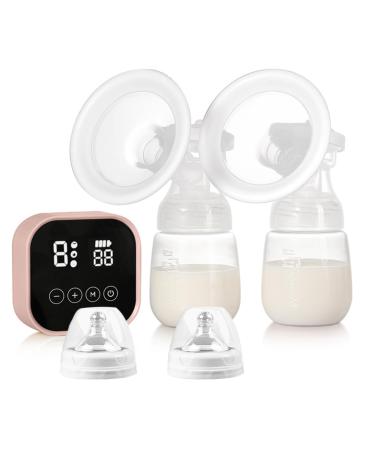 Bizcasa Electric milk pump breastfeeding pump with 4 modes and 9 suction levels breast pump with LED display strong suction power anti-backflow BPA-free quiet rechargeable milk pump (pink)