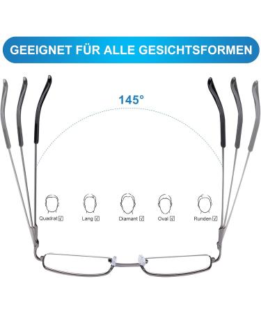 Oushiun Men's Blue Light-Blocking Reading Glasses - Gunmetal Gray Metal Frame 2.5 Diopters Anti-Eye Load UV & Glare Protection - Buy Online on GoSupps.com