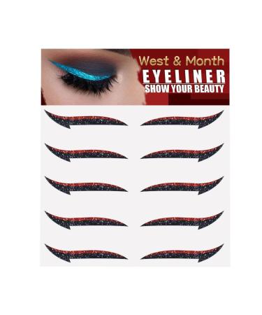 Stick On Glitter Eyeliner Strips | 5 Pairs Instant -Adhesive Eyeliner Stencil Glitter Eyeliner Tool Makeup Stickers Sparkly Long Lasting Sticker Eyeliner for Women and Girls Lambo Orange Red (Five Pairs)