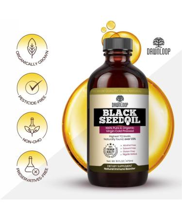 DAWNLOOP Organic Cold Pressed Black Seed Oil (16oz) 100% Pure Nigella Sativa Black Cumin Seed Oil for Immune Digestive Joint & Brain Support Gluten Free Non GMO 16 Fl Oz (Pack of 1) - Buy Online on GoSupps.com