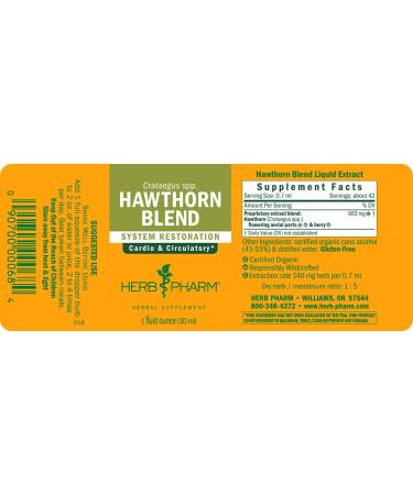 Herb Pharm Hawthorn Blend Liquid Extract for Cardiovascular and Circulatory Support - 1 Fl Oz - Buy Online on GoSupps.com