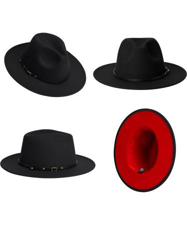 Two Tone Wide Brim Fedora Hat for Women and Men - Black/Red-belt - Small/Medium - Buy Online on GoSupps.com