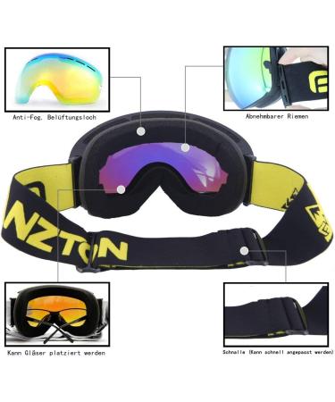 GANZTON Ski Goggles | Double Lens UV Protection & Anti-Fog | Unisex Snowboard Goggles for Men Women Boys & Girls - Black - Buy Online on GoSupps.com