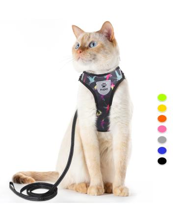 Supet cat dishes and line set set of fleeing kitten kitten. Cat vested harness with reflex stripes universal cat leash and dishes for cats/puppies black M m (breast size: 28 - 46 cm) black