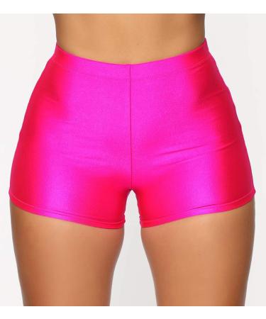 Women's Shiny Metallic High Waist Shorts in Rose Red XL - Perfect for Dance, Yoga, and Clubwear - Buy Online on GoSupps.com
