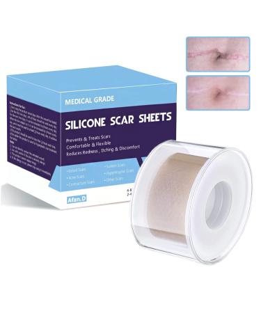 Medical Grade Scar Removal Silicone Tape(0.8x60''Roll)for Hypertrophic Scars Keloids Caused by Surgery Injury Burns C-Section Crease(Per 2/Roll) 0.8x60