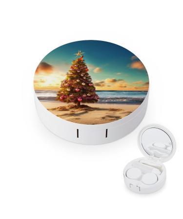 Contact Lens Case Christmas Tree on The Beach Portable Travel Contact Lens Box Contact Lens Storage Box