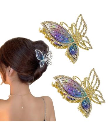 KuuGuu 2 PCS Butterfly Metal Hair Claw Clips Fashion Sparkly Glitter Rhinestones Hair  Metal Butterfly Hair Clips Sparkly Hold Hair Jaw Clips Cute Hair Claws Big Butterfly Clips Cute Hair Clips Headwear Gifts