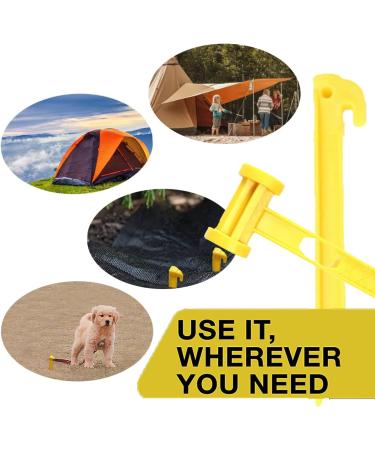 AITIME 30 Pcs 9 Inch Plastic Tent Stakes with Yellow Puller Hook - Durable Garden & Lawn Tarp Spikes for Outdoor Camping & Beach - Includes Hammer - 30pcs Yellow Stakes - Buy Online on GoSupps.com