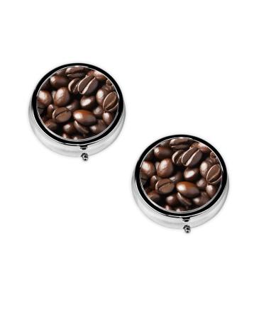 (Funny Roasted Coffee Bean) Round Pill Box 3 Compartment Pill Box Mini Decorative Pocket Purse Portable Travel Medicine Tablet Vitamin Holder Organizer Pill Case