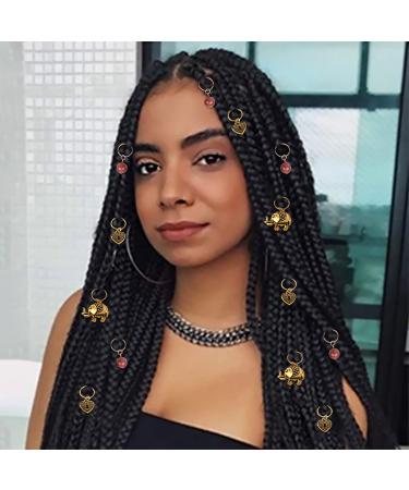 Gold Elephant Box Braid Rings & Heart Hair Charms Set for Black Women (13PCS) - Buy Online on GoSupps.com