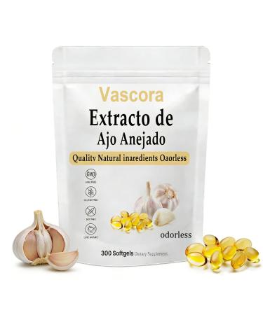 JKAJKA Vascora Odorless Aged Garlic Extract Softgels 300 Capsules - Daily Health Support