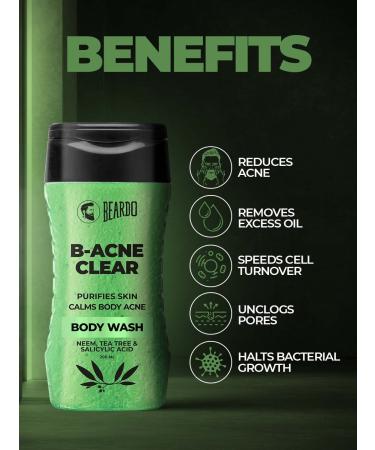 BEARDO Body Acne Body Wash for Men 200 ml | Neem & Tea Tree Formula | Clear Skin Solution | Purify Body Acne | B-acne Bodywash - Buy Online on GoSupps.com
