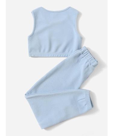 OYOANGLE Girl's Letter Crop Tank Top & Sweatpants Set | 10 Years Blue - Buy Online on GoSupps.com