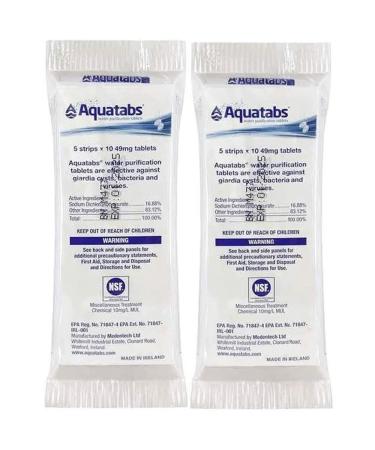 Aquatabs 100 Pack Water Purification Tablets (2 Packs of 50ct.) Cleans up to 200 Liters, White, One Size (AQ4-01-316-2)