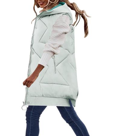 oelaio Winter Coat for Women Full Zip Long Puffer Vest Quilted Outerwear Plush Hooded Puffer Jacket Thicken Warm Padded White - Buy Online on GoSupps.com