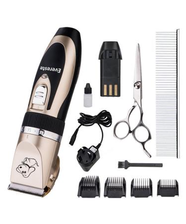Everesta Dog clippers Low Noise Rechargeable Cordless Pet Dogs and Cats Electric Grooming Clippers Kit with Shears and Comb (Gold+Black) P-2