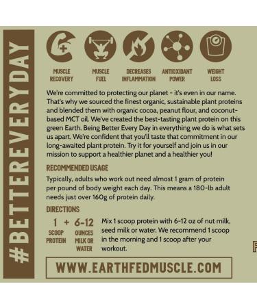 Earth Fed Muscle Common Ground Plant Protein Powder Chocolate Peanut Butter Protein Powder with MCT Oil Soy & Gluten Free No Added Sugar Keto - 30 Servings Chocolate Peanut Butter 1.74 Pound (Pack of 1) - Buy Online on GoSupps.com