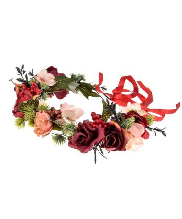 June Bloomy Women Floral Crown Wreath Headband Bridal BOHO Hair Garland (Berry 1) - Buy Online on GoSupps.com