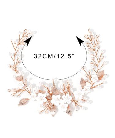 Vakkey Rose Gold Wedding Flower Hair Vine Headband | Bridal Leaf Headdress & Pearl Jewelry for Women & Bridesmaids - Buy Online on GoSupps.com