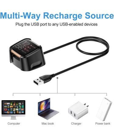 QIBOX Charger Compatible with Fitbit Versa 2 (Not for Versa/Versa Lite) 2-Pack Replacement USB Charging Cable Dock Stand for Versa 2 Health & Fitness Smartwatch 3Ft Sturdy Power Cord - Buy Online on GoSupps.com