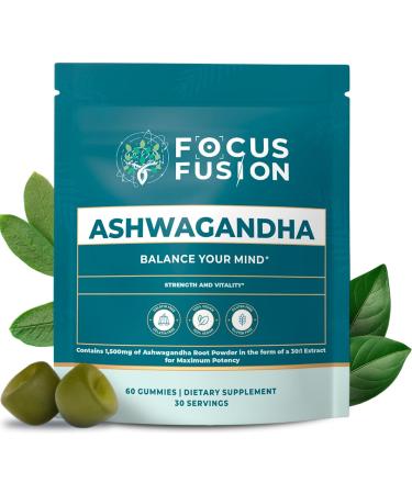 Focus Fusion Ashwagandha Gummies with Vitamin D2 & Zinc Extra Strength Stress Relief, Mood & Focus Support Calm Energy & Immune Boost Vegan, Non-GMO, Fruity Mix Berry Flavors (60 Count)