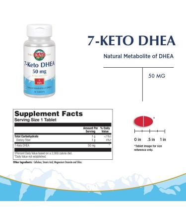 KAL 7-Keto DHEA 50mg - 30 Rapidly Disintegrating Tablets for Women & Men - Boost Metabolism & Energy - International Shipping Available - Buy Online on GoSupps.com