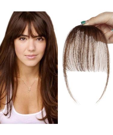 SEGO Clip in Pony Fringe real hair One Piece Hairpiece Extension Temple Bangs 100% Remy Human Hair 3 g Medium Brown #4