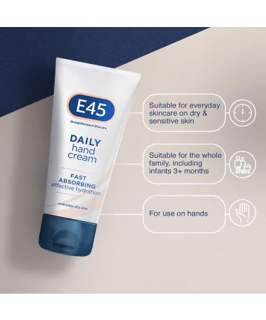 E45 Daily Hand Cream 50ml - Non-Greasy Hand Moisturizer for Very Dry and Sensitive Skin - Fast Absorption Formula - Fragrance-Free - 1 Pack - Buy Online on GoSupps.com