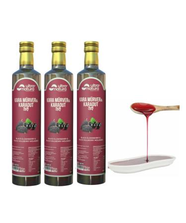 Natural Turkish Elderberry & Black Mulberry Syrup (Karam rver ve Karadut z urubu) - 22.9 fl oz - Pack of 3