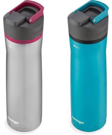 Contigo Cortland Chill 2.0 Stainless Steel Water Bottle 24oz 2-Pack - Hot/Cold Insulated, Spill-Proof Lid - Juniper & Dragonfruit - Buy Online on GoSupps.com
