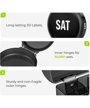 AUVON Black Weekly Pill Organizer for Large Pills | 7-Day Pill Box with Dual Protection | Travel-Friendly Small Pill Case for Medications Vitamins & Fish Oils - Buy Online on GoSupps.com