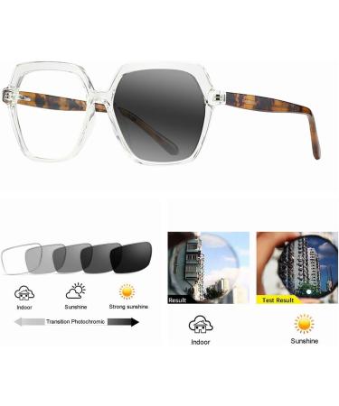 Shop Women's Polygon Spring Temple Photochromic UV Reading Glasses +0.25 to +6.0 - Stylish Leopard Design - Buy Online on GoSupps.com