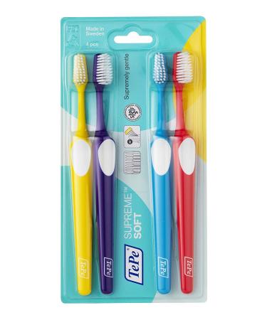 Tepe Supreme toothbrush-conical brush shape with short and long bristles for optimal gentle cleaning up to the interdental spaces 1 x 4 pieces in different colors - Buy Online on GoSupps.com
