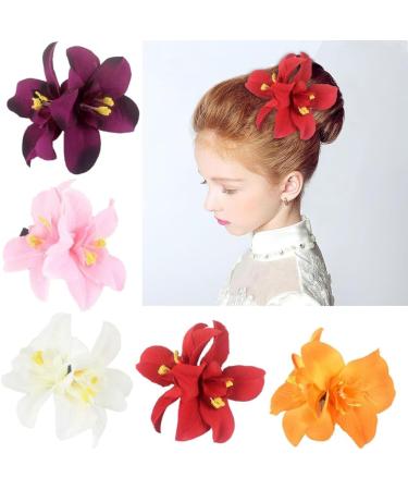 Limtula Double-Orchid Hair Clip for Female Fabric Ponytail Holder Vintage Hair Brooches Korean Style Headdress Bridal Side Clip Orange - Buy Online on GoSupps.com