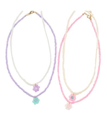Oralgos 4 Colorful Rocailles pearls colored flower choker necklace adjustable chain for women and girls cute handmade jewelry resin